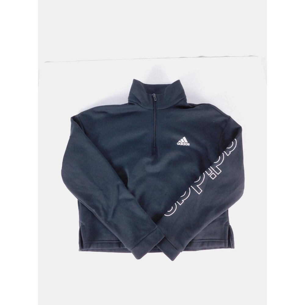 Adidas Sweatshirt Womens Medium Black 1/4 Zip Mock Neck Fleece Pullover Logo